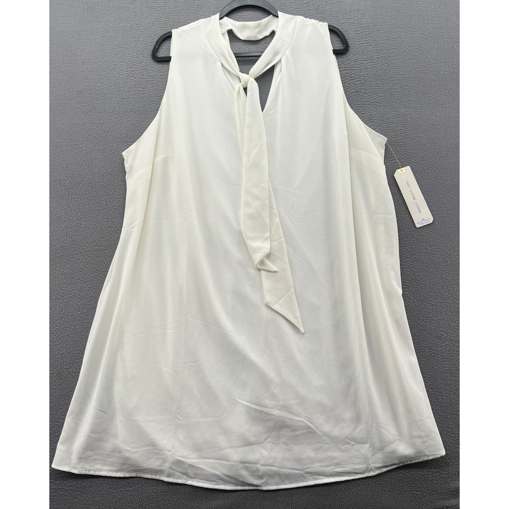 Almost Famous Blouse Women's 3X Ivory Sleeveless Tie Neck Keyhole Lined Tie
